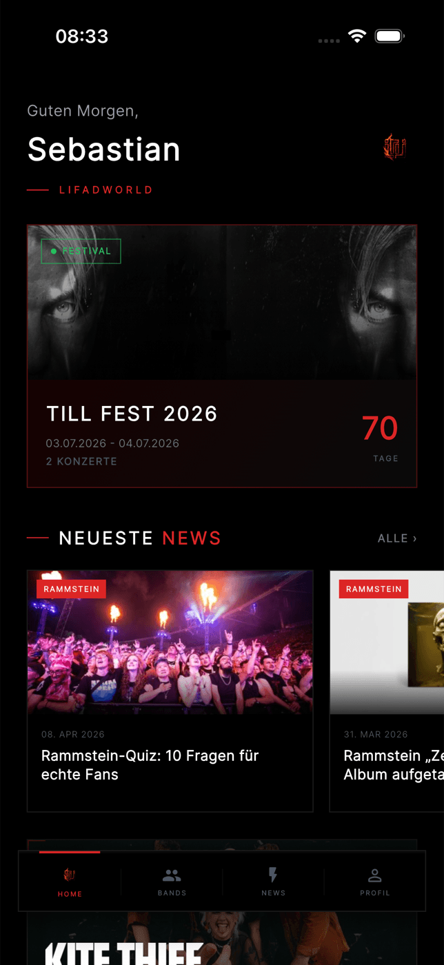 SEHNSUCHT App — Home Screen